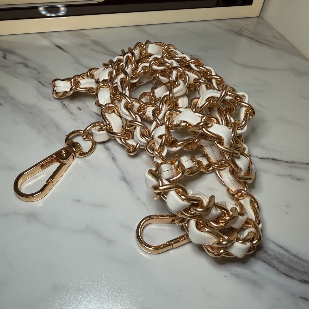 Gold and White Chain Crossbody Strap